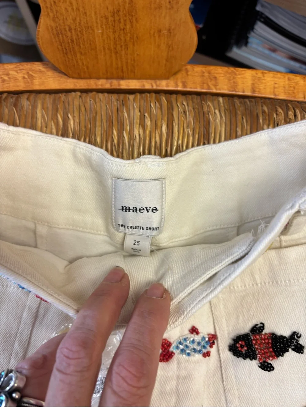Maeve Colette Embroidered Beaded Fish Cotton Shorts - White